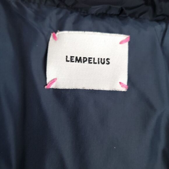 Lempelius Down Jacket Womens Large Blue Quilted Puffer Removable Fur Trim Hooded - Picture 15 of 16